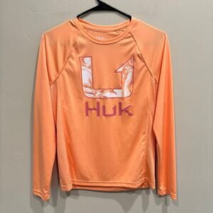 Huk Women’s Pursuit Crew Long Sleeve Shirt Coral - Size: Small